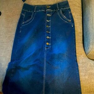 Dark blue denim button down skirt